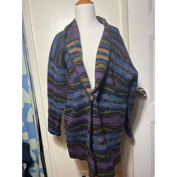 ALPS Women's Apparel Cardigan Sweater Wool Striped Cozy Aztec Southwestern Gray - Picture 2 of 5